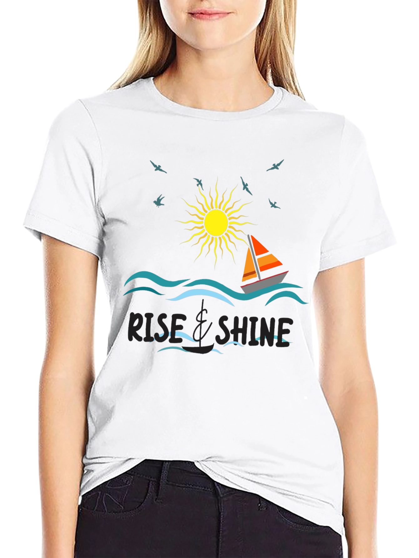 Rise & Shine Graphic Tee - Sailboat Design