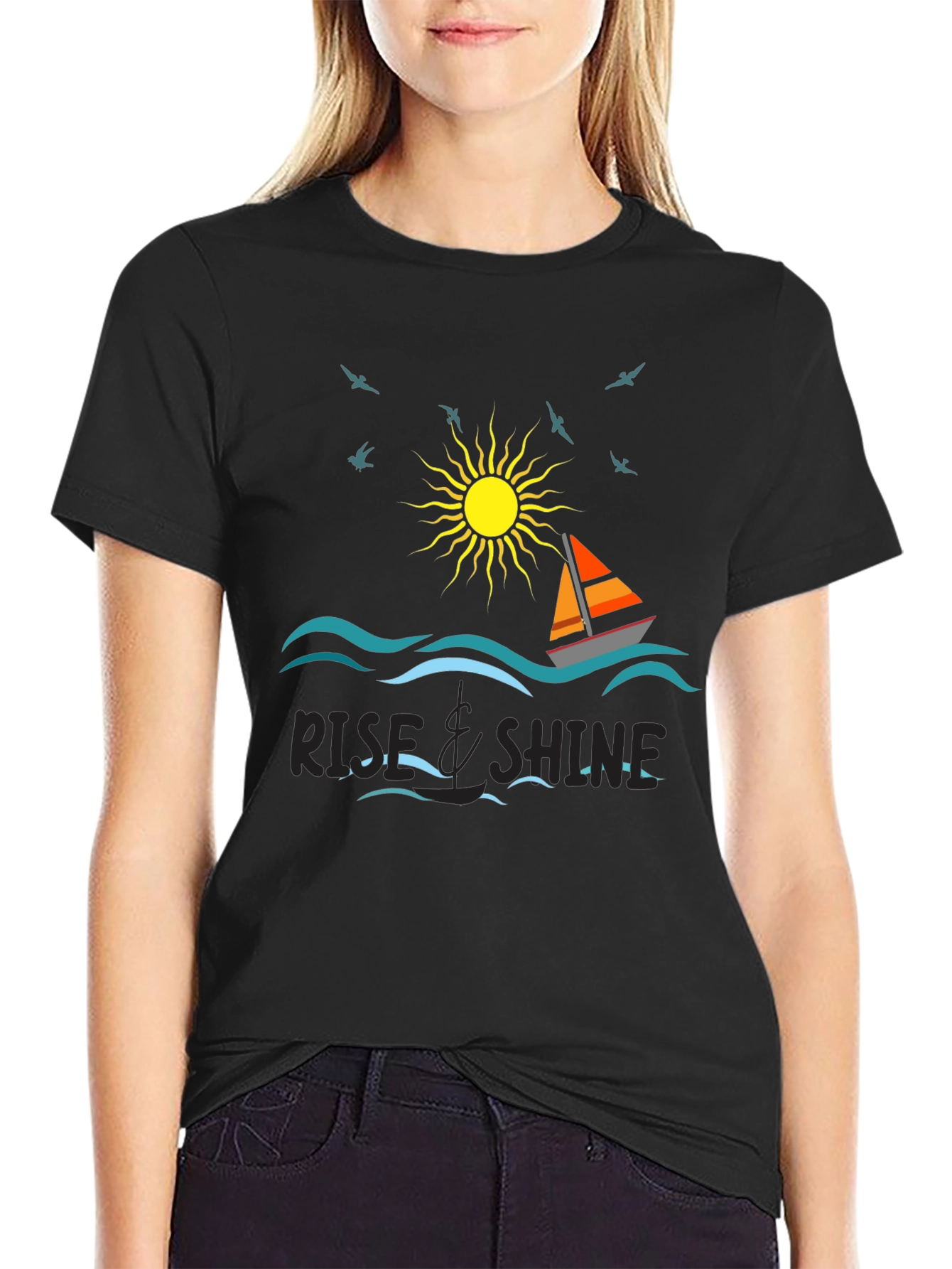 Rise & Shine Graphic Tee - Sailboat Design