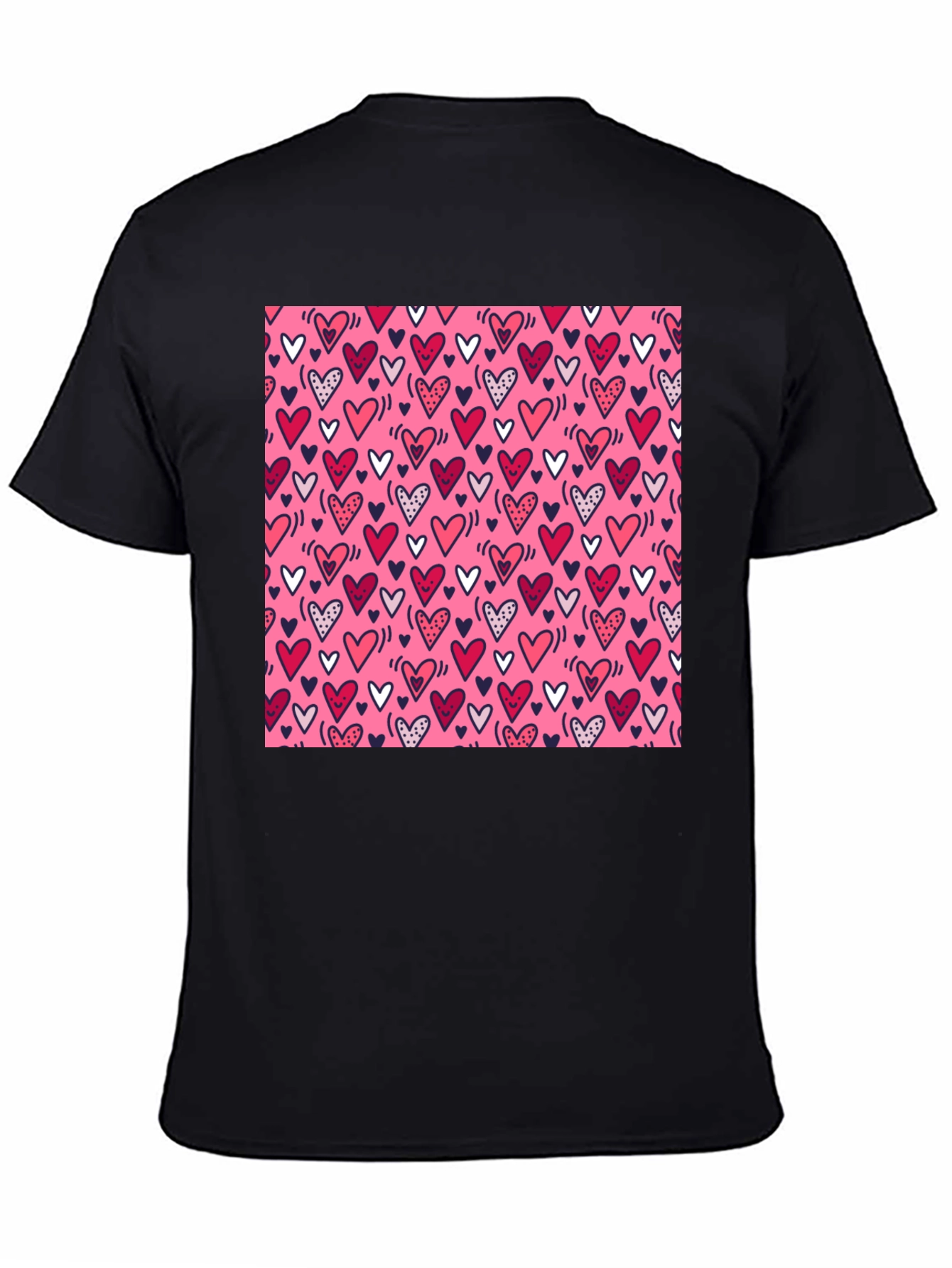 Heart Print Tee - Black Crew Neck T-Shirt