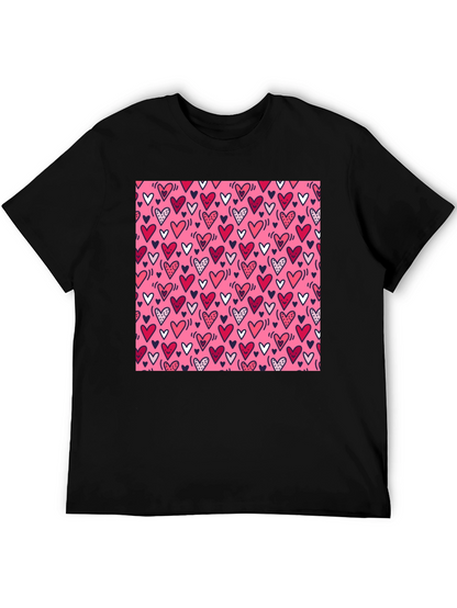 Heart Print Tee - Black Crew Neck T-Shirt