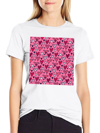Heart Print Tee - Black Crew Neck T-Shirt