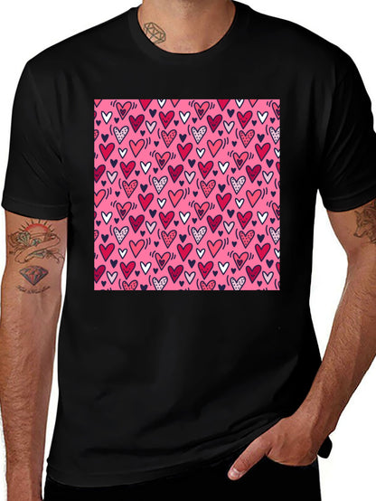 Heart Print Tee - Black Crew Neck T-Shirt