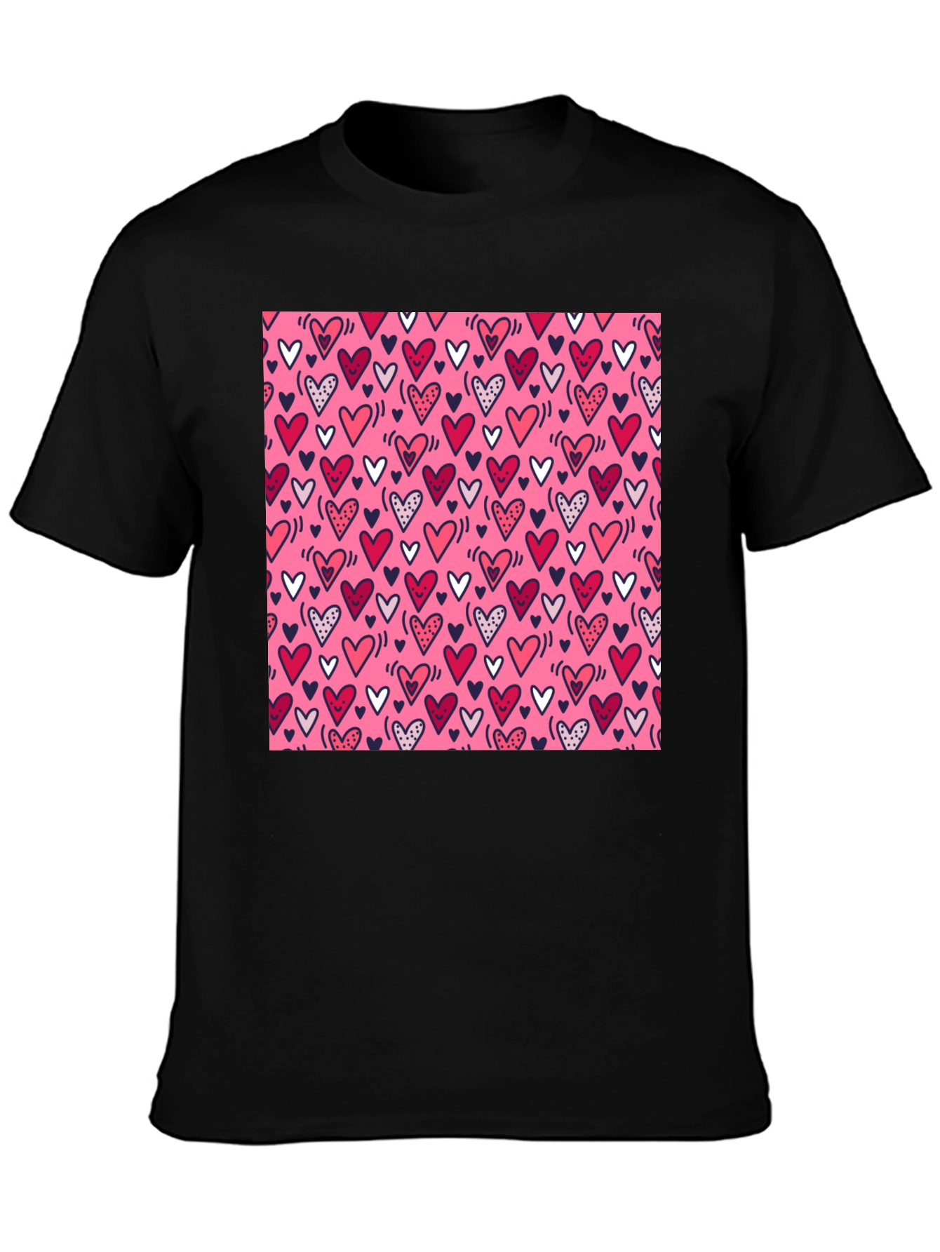 Heart Print Tee - Black Crew Neck T-Shirt