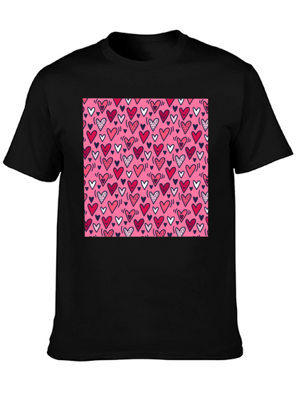 Heart Print Tee - Black Crew Neck T-Shirt