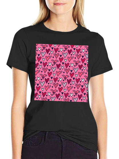 Heart Print Tee - Black Crew Neck T-Shirt