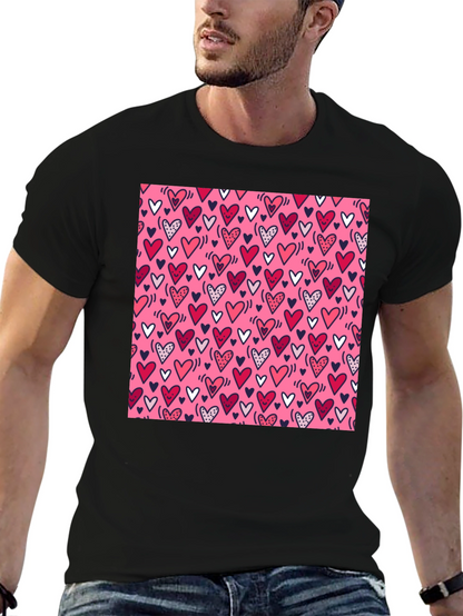 Heart Print Tee - Black Crew Neck T-Shirt