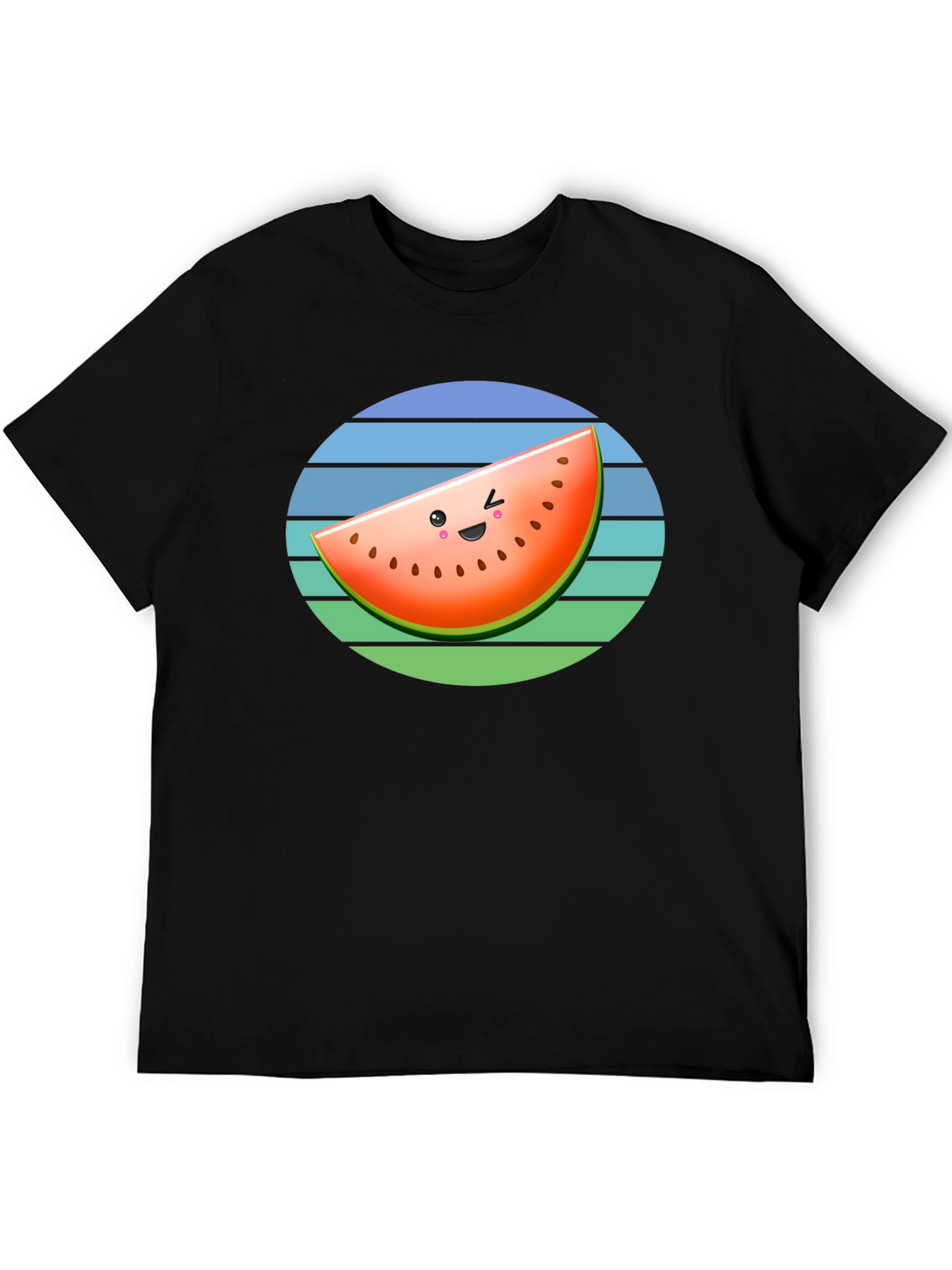 Cute Watermelon Slice Graphic Tee - Black