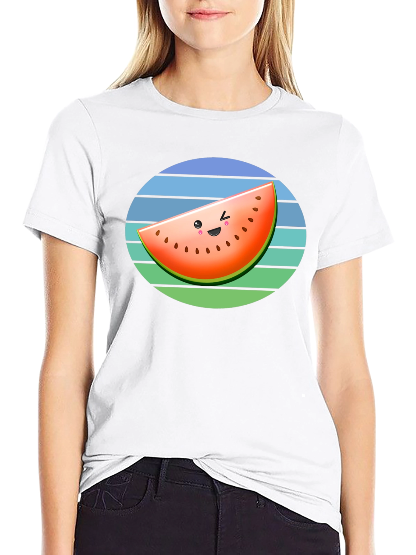 Cute Watermelon Slice Graphic Tee - Black