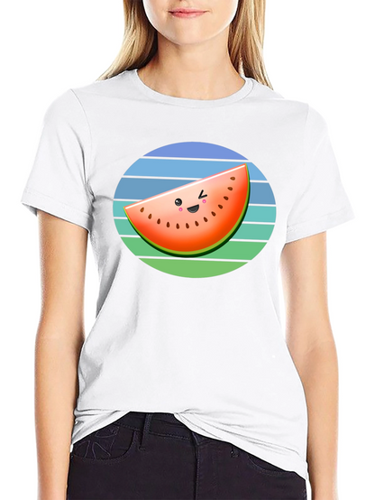 Cute Watermelon Slice Graphic Tee - Black