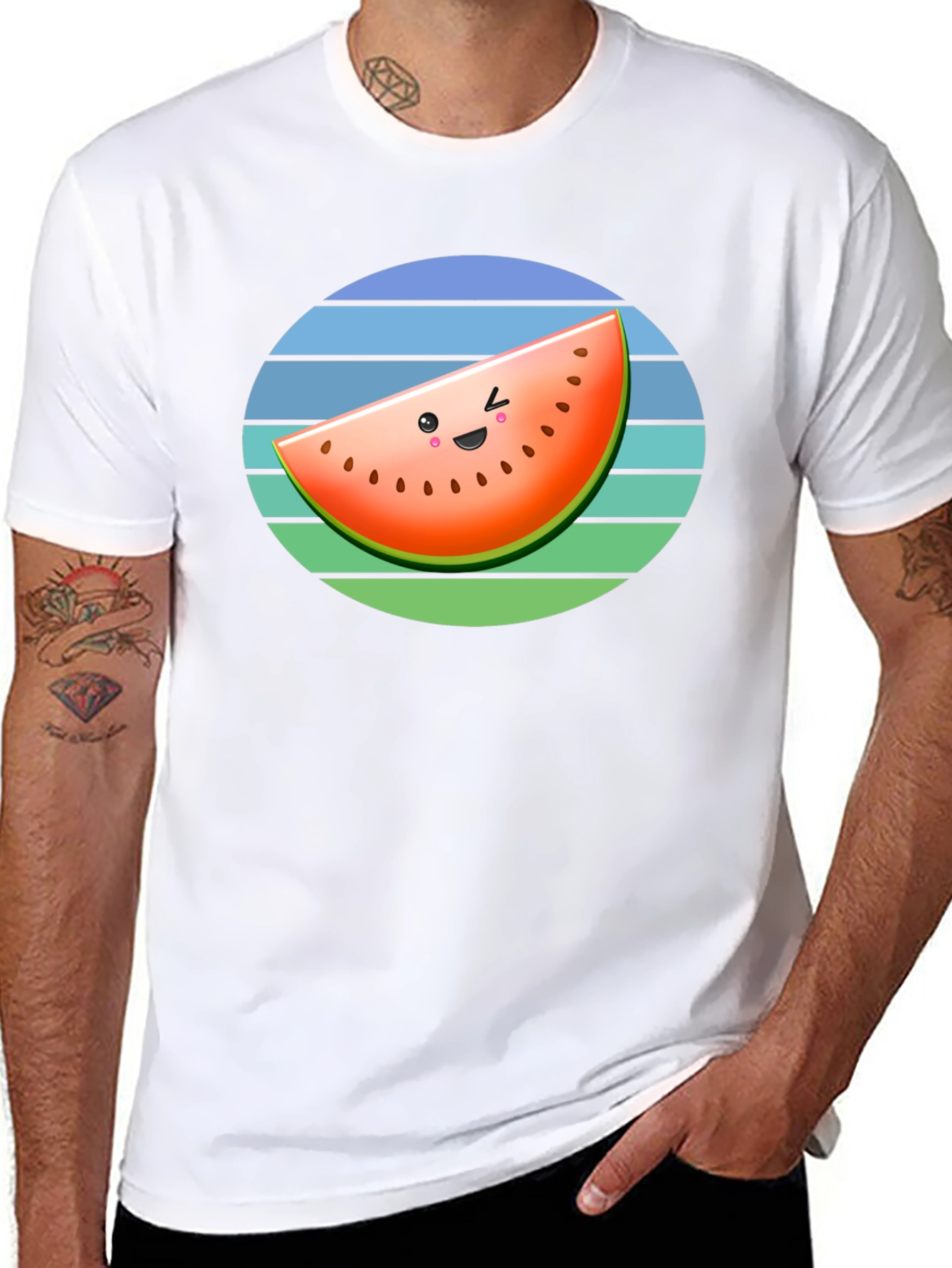 Cute Watermelon Slice Graphic Tee - Black