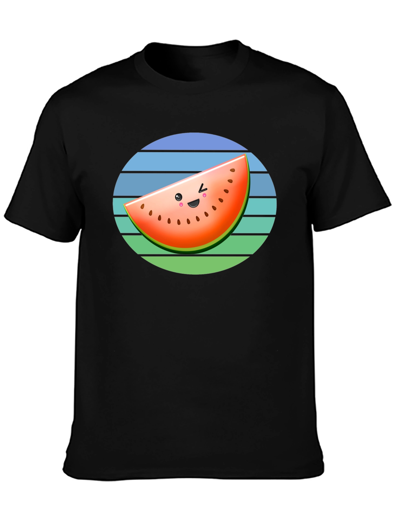 Cute Watermelon Slice Graphic Tee - Black