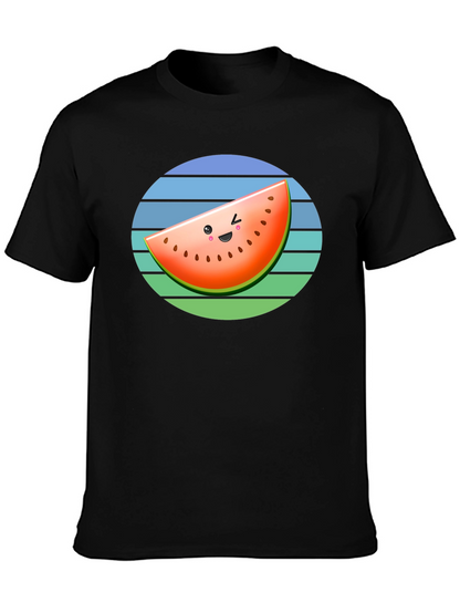 Cute Watermelon Slice Graphic Tee - Black