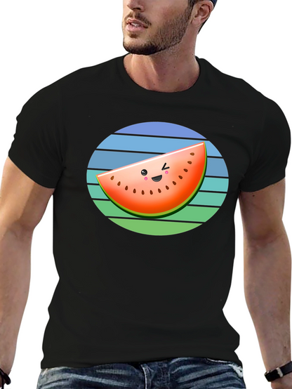 Cute Watermelon Slice Graphic Tee - Black