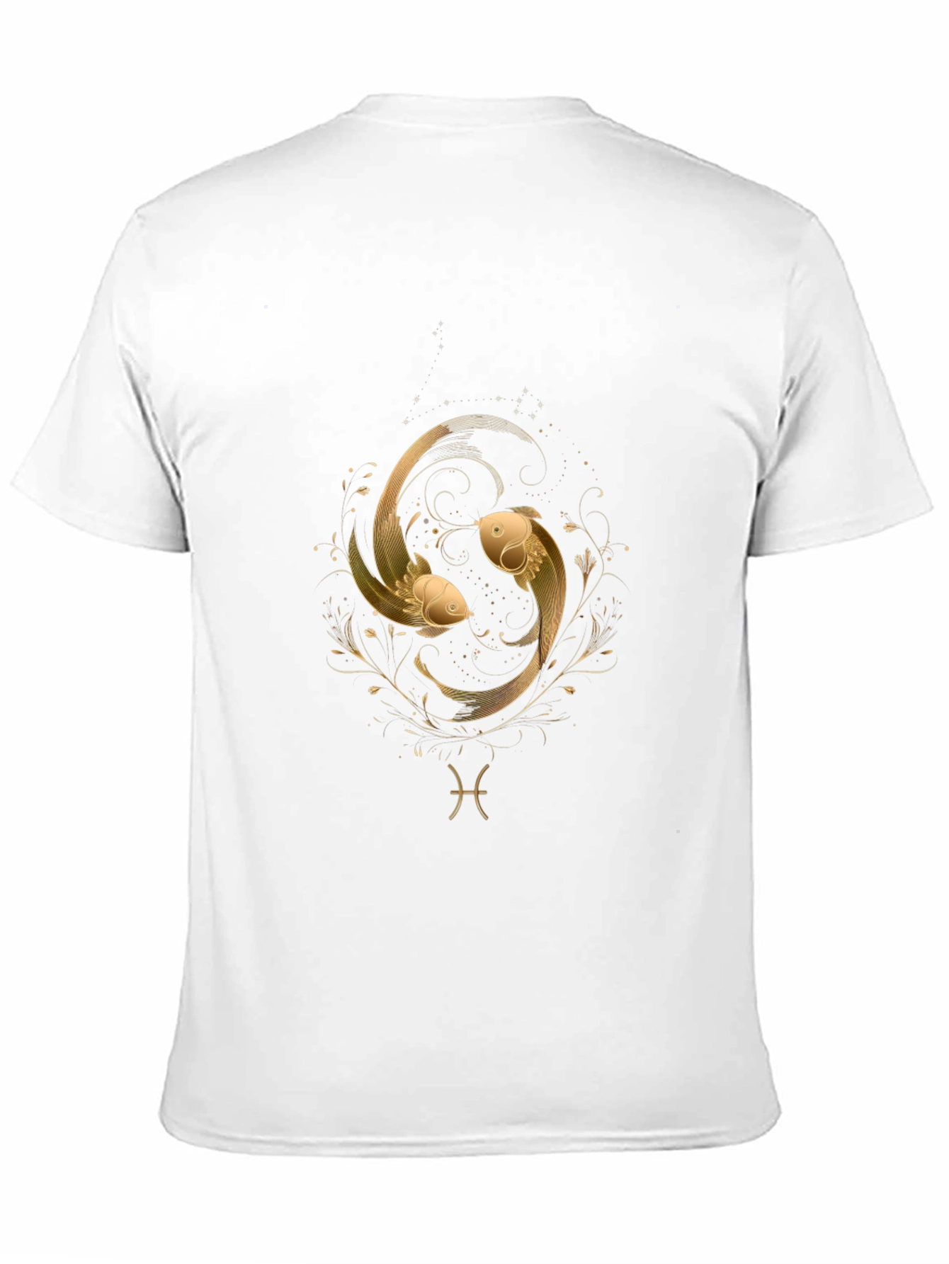 Pisces Zodiac Gold Fish Graphic Black T-Shirt