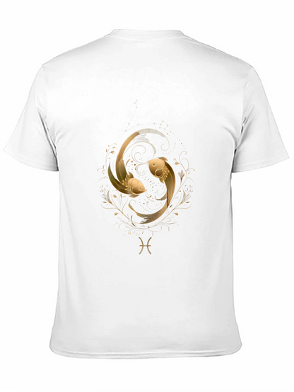 Pisces Zodiac Gold Fish Graphic Black T-Shirt