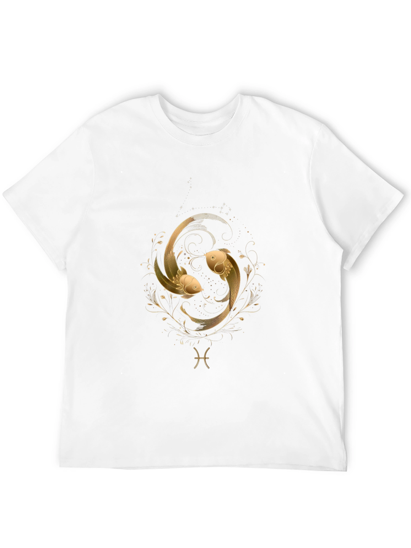 Pisces Zodiac Gold Fish Graphic Black T-Shirt