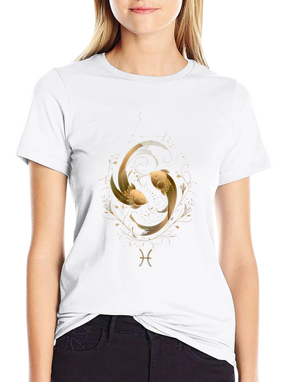 Pisces Zodiac Gold Fish Graphic Black T-Shirt