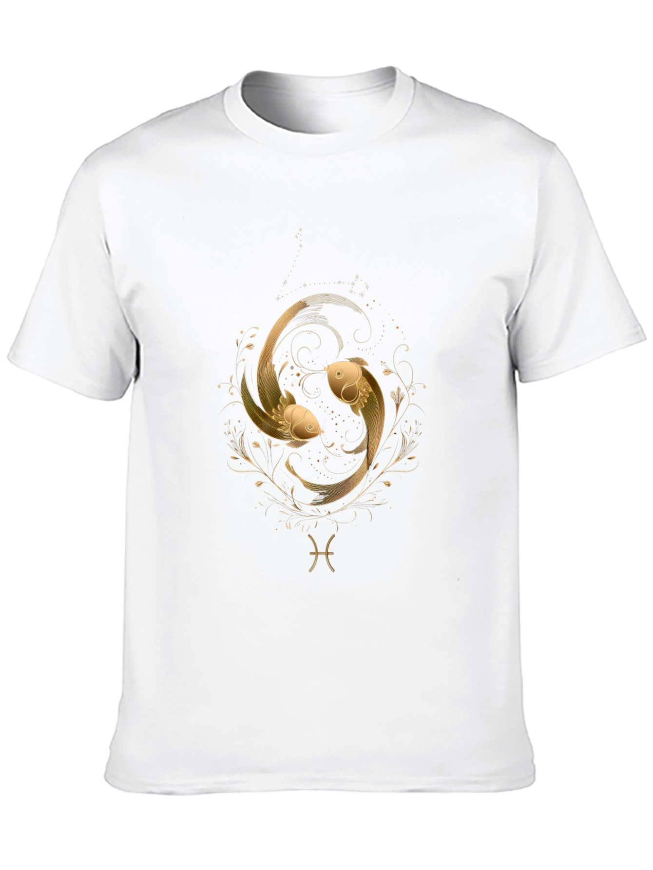 Pisces Zodiac Gold Fish Graphic Black T-Shirt