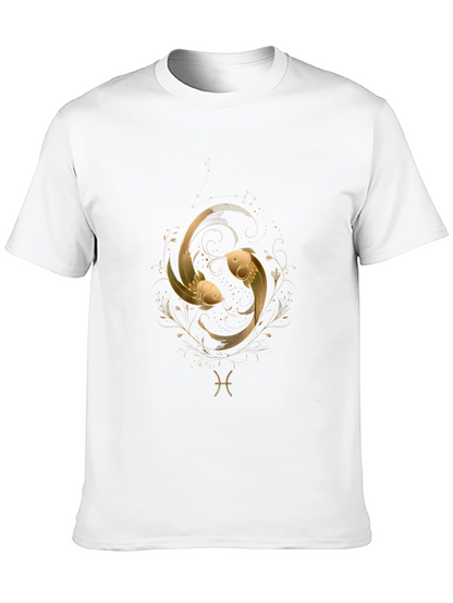 Pisces Zodiac Gold Fish Graphic Black T-Shirt