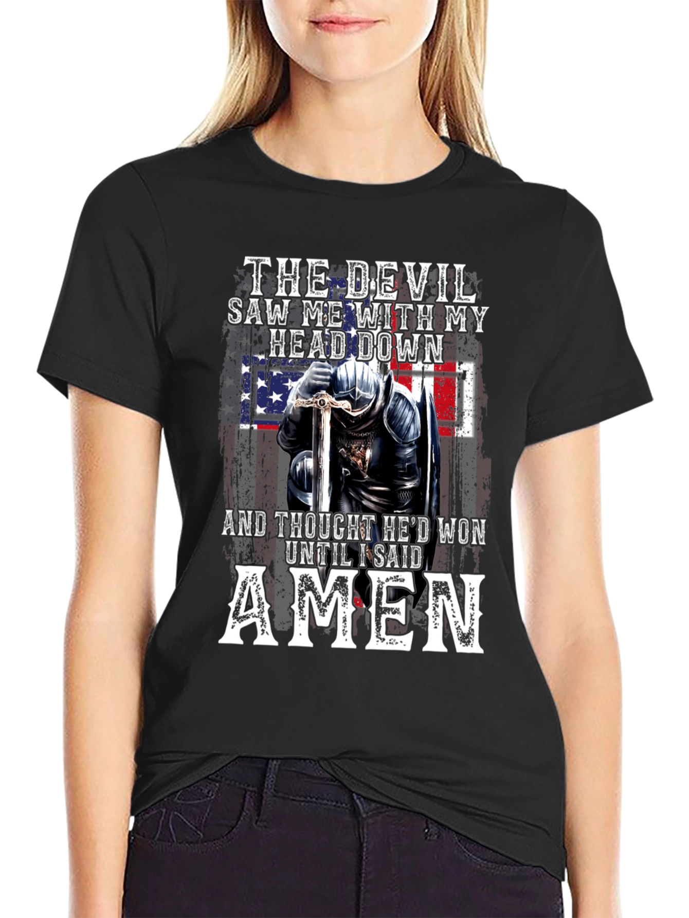 Devil Lost American Flag Knight T-Shirt