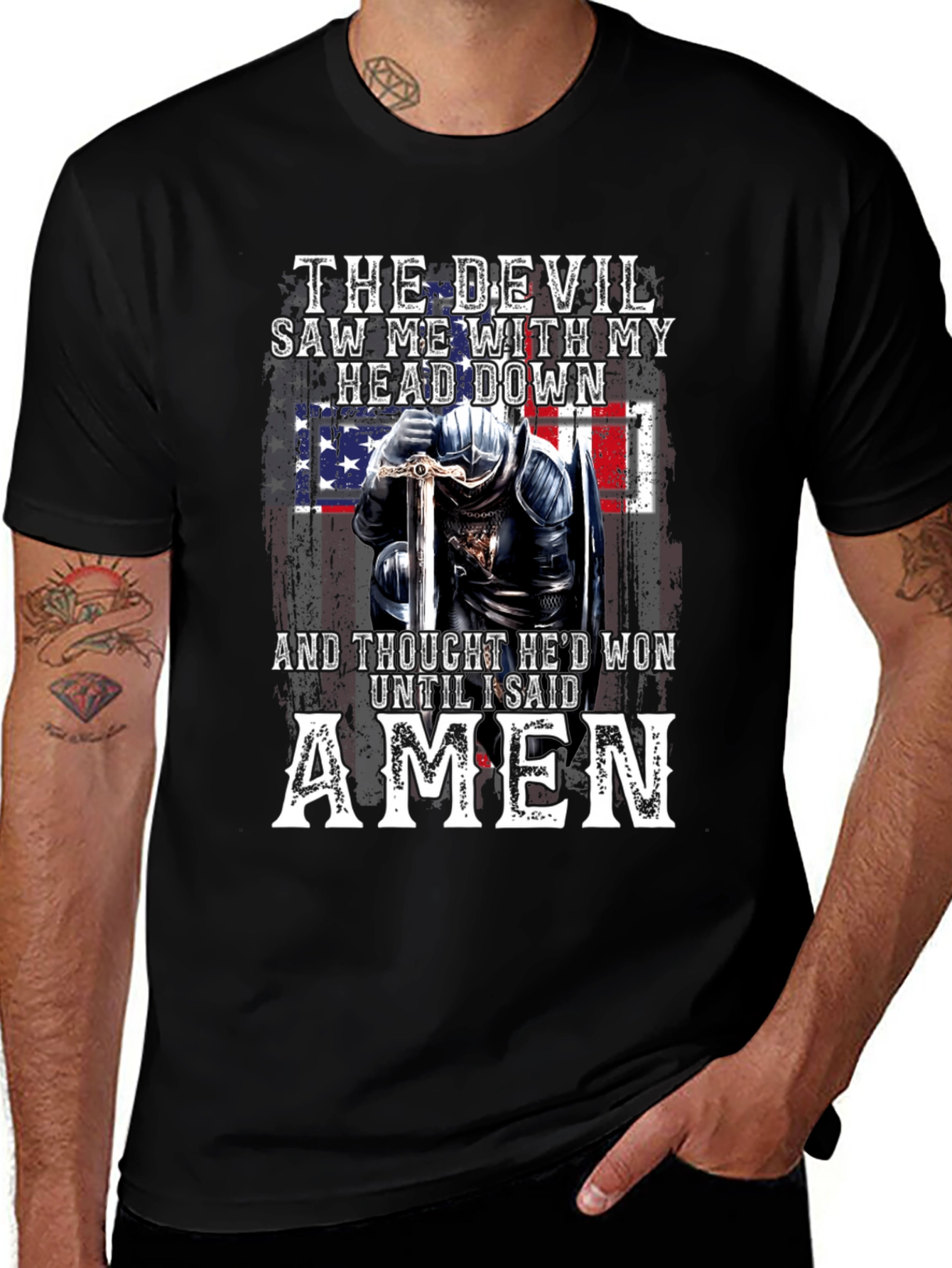 Devil Lost American Flag Knight T-Shirt