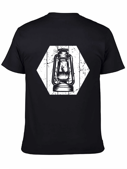 Retro Lantern Graphic Tee - Black Cotton Shirt