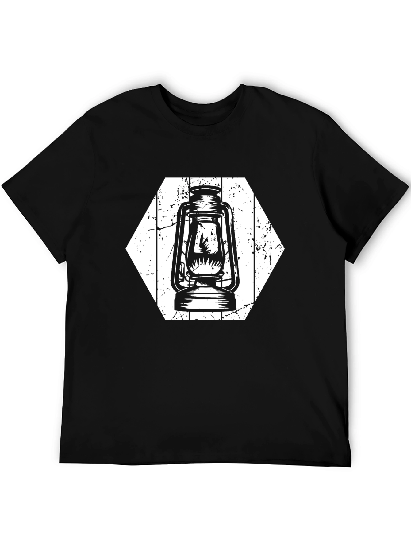 Retro Lantern Graphic Tee - Black Cotton Shirt