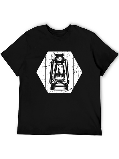 Retro Lantern Graphic Tee - Black Cotton Shirt