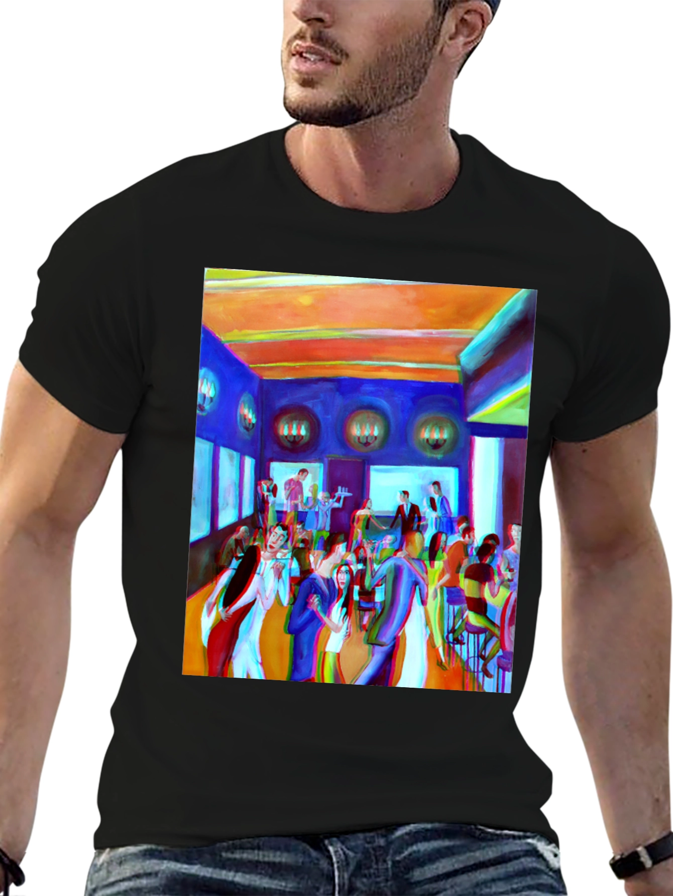 Artistic Party Scene Graphic T-Shirt
