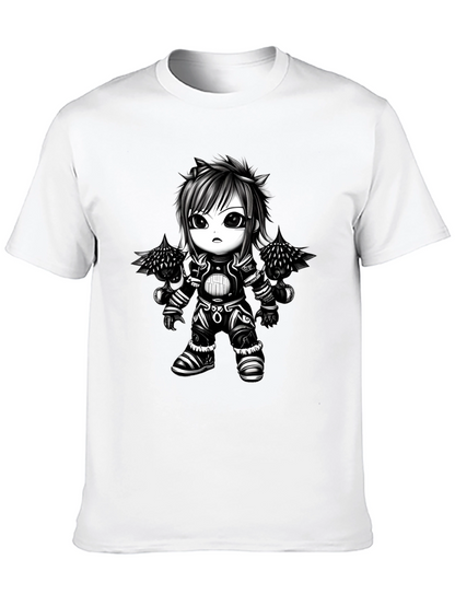 Anime Warrior Graphic Tee - Black Cotton T-Shirt