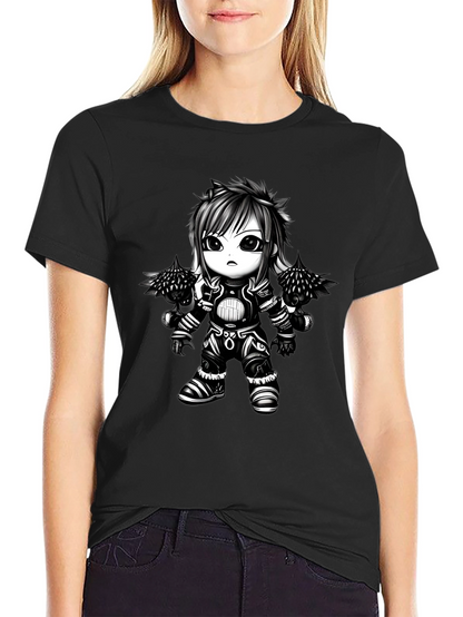 Anime Warrior Graphic Tee - Black Cotton T-Shirt