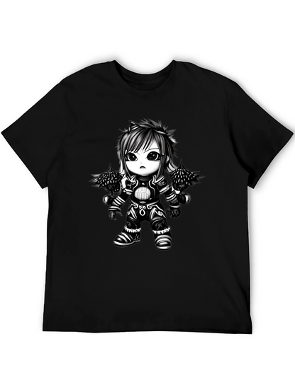 Anime Warrior Graphic Tee - Black Cotton T-Shirt