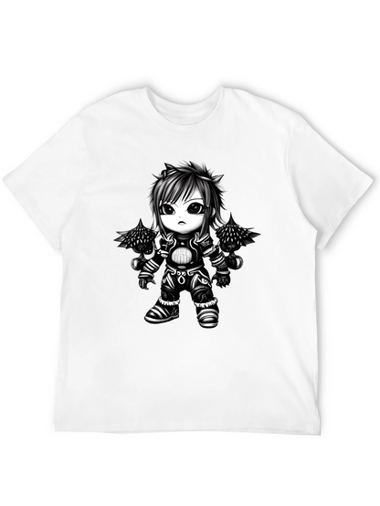 Anime Warrior Graphic Tee - Black Cotton T-Shirt
