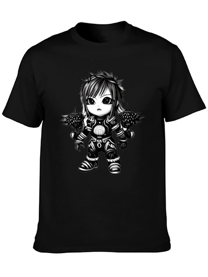 Anime Warrior Graphic Tee - Black Cotton T-Shirt
