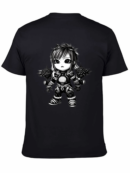 Anime Warrior Graphic Tee - Black Cotton T-Shirt