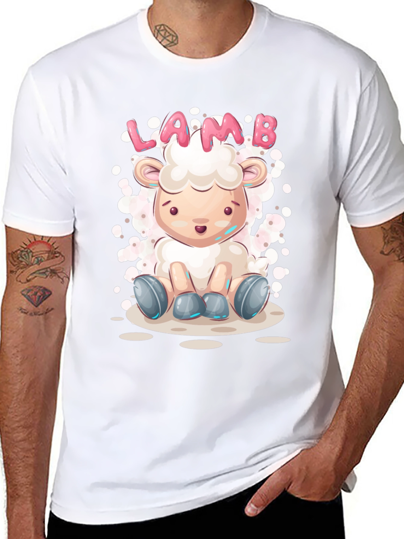 Cute Lamb Cartoon T-Shirt - Unisex Black Tee