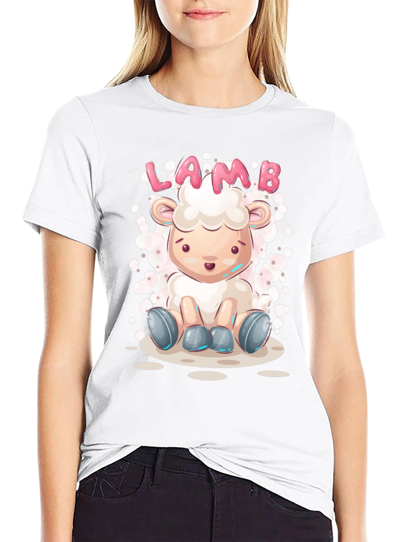 Cute Lamb Cartoon T-Shirt - Unisex Black Tee