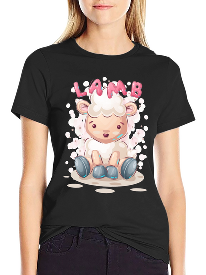 Cute Lamb Cartoon T-Shirt - Unisex Black Tee