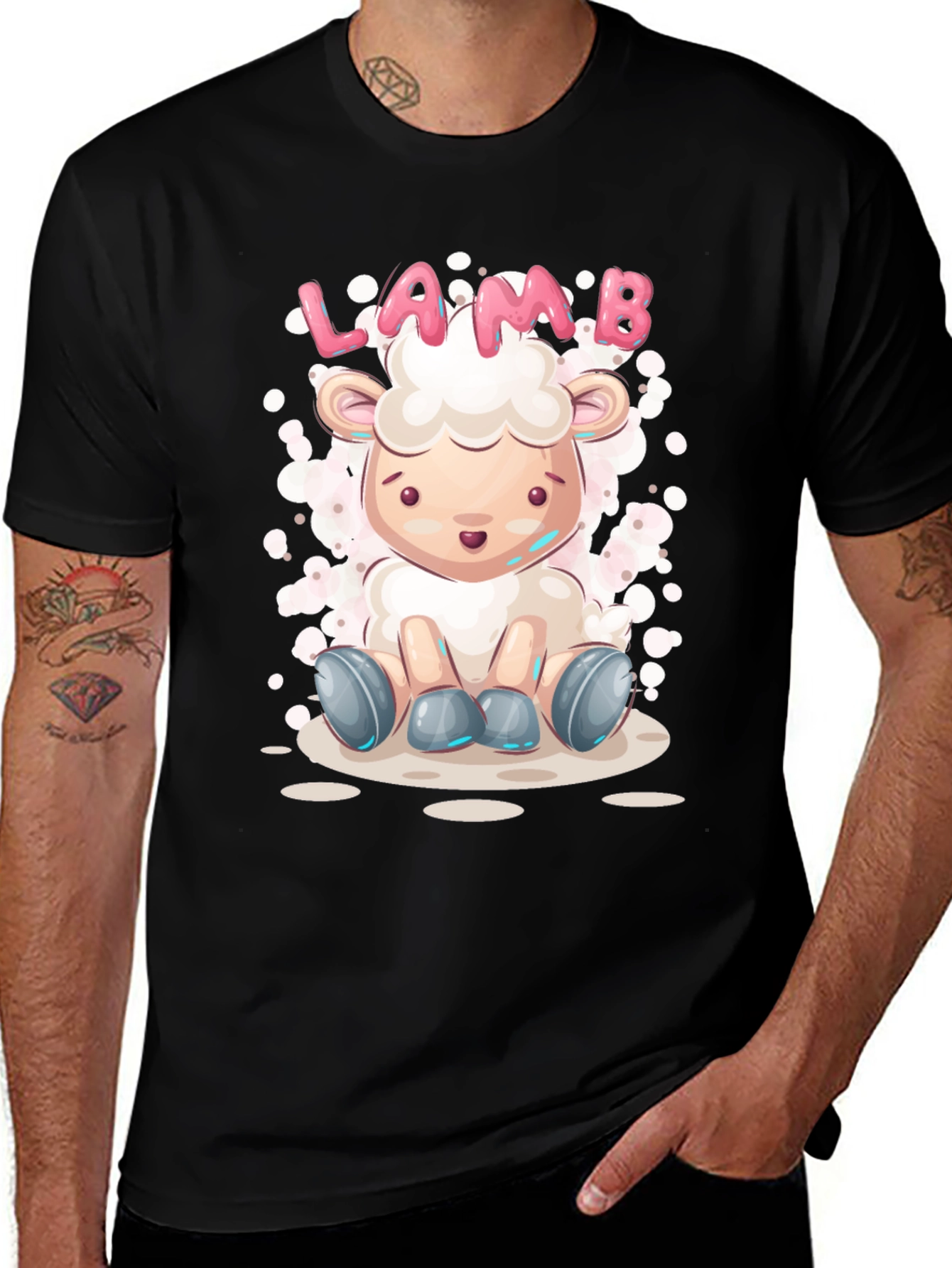 Cute Lamb Cartoon T-Shirt - Unisex Black Tee