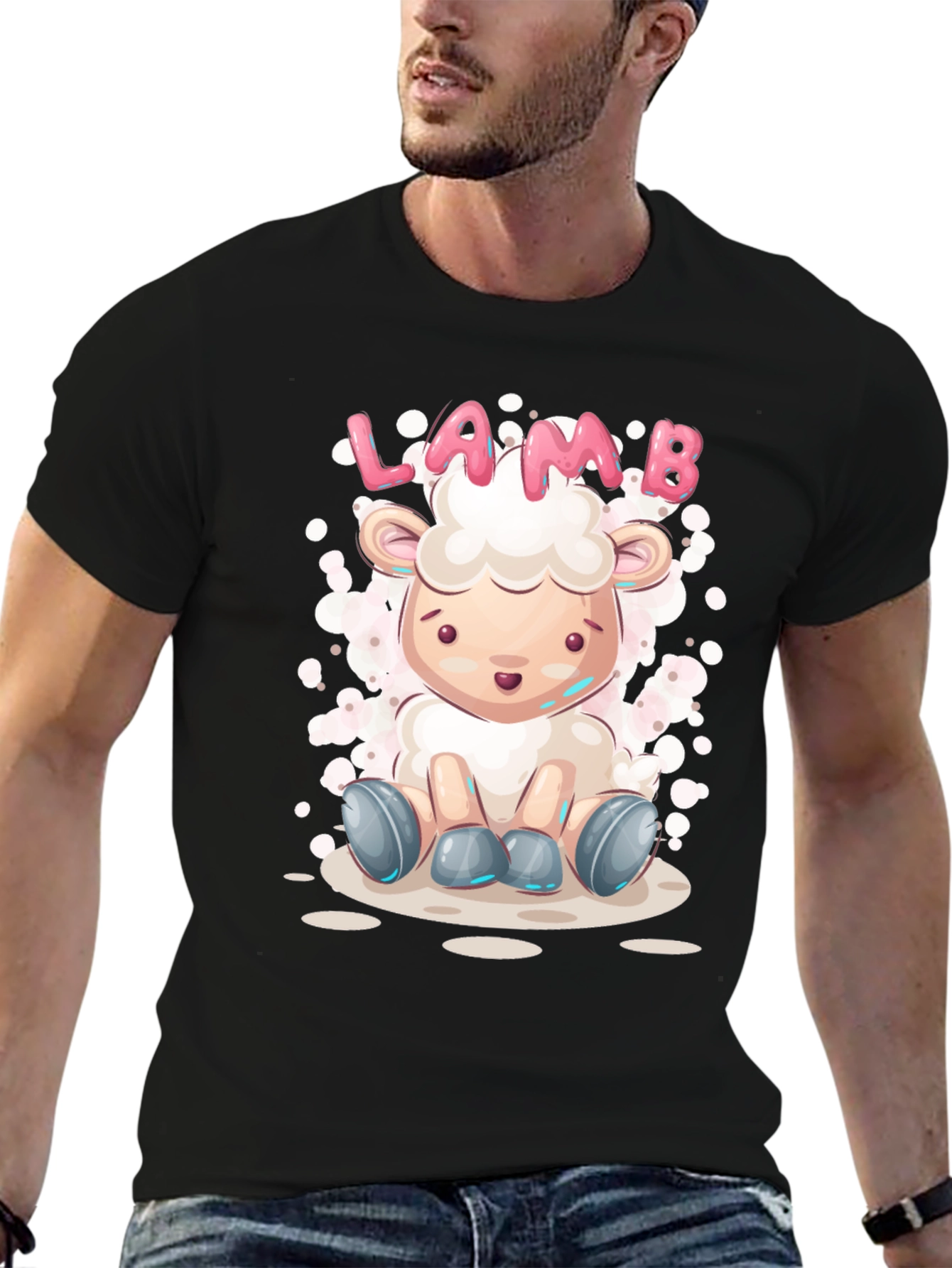 Cute Lamb Cartoon T-Shirt - Unisex Black Tee
