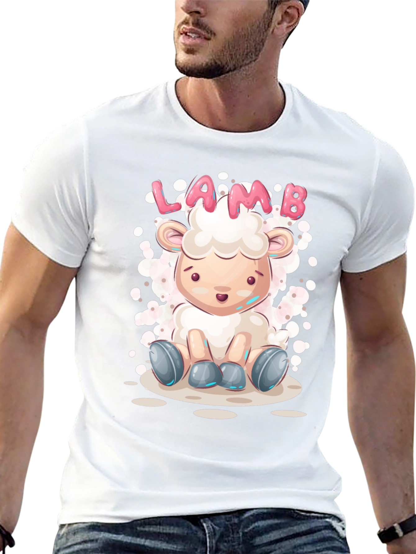 Cute Lamb Cartoon T-Shirt - Unisex Black Tee