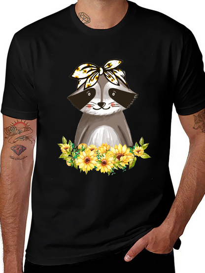 Raccoon Sunflower Bandana Graphic T-Shirt