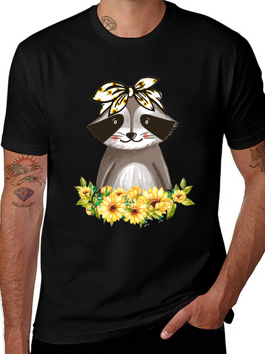 Raccoon Sunflower Bandana Graphic T-Shirt