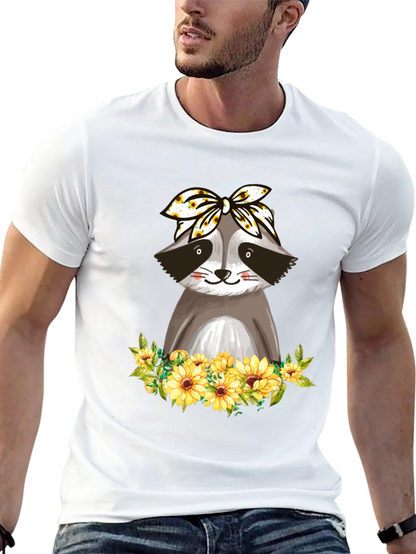 Raccoon Sunflower Bandana Graphic T-Shirt