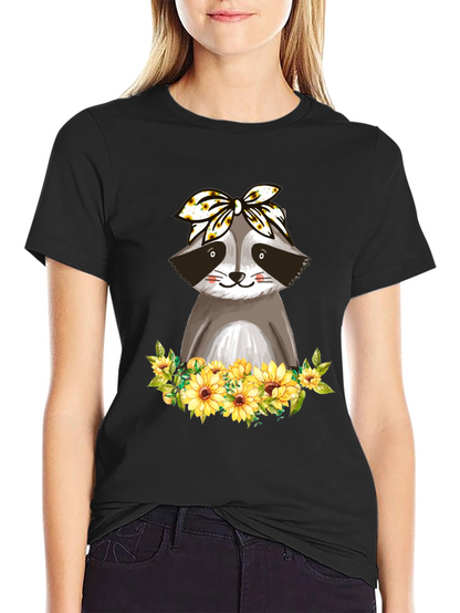 Raccoon Sunflower Bandana Graphic T-Shirt