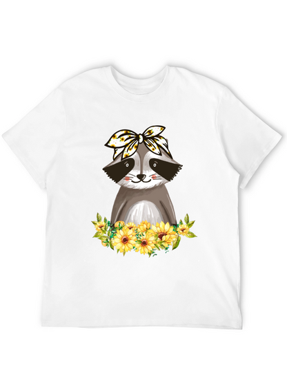 Raccoon Sunflower Bandana Graphic T-Shirt