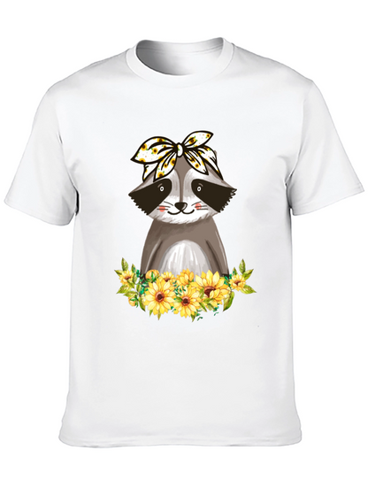 Raccoon Sunflower Bandana Graphic T-Shirt