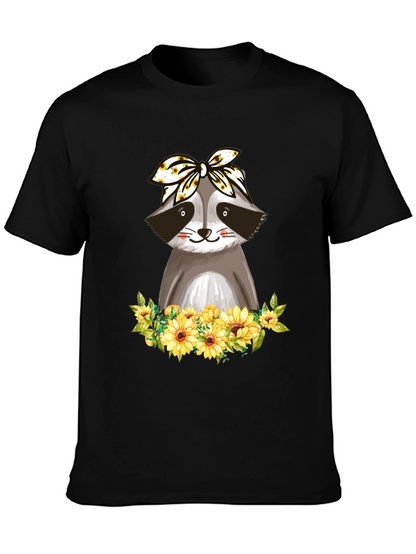 Raccoon Sunflower Bandana Graphic T-Shirt