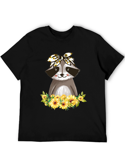 Raccoon Sunflower Bandana Graphic T-Shirt