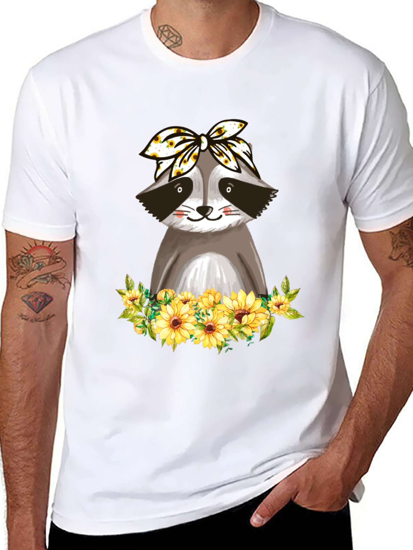 Raccoon Sunflower Bandana Graphic T-Shirt